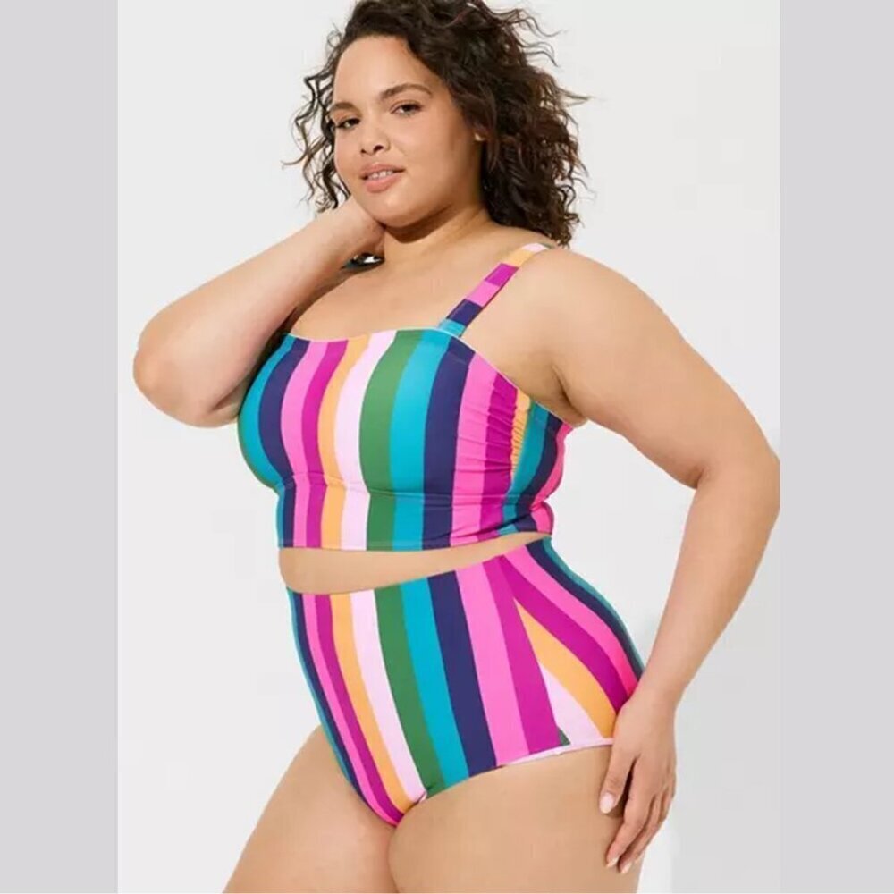 Torrid - High Waist Smooth Swim Bottom in Rainbow Rugby Stripe